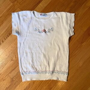 White Sweater Vest with Embroidered Rose Design